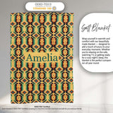 Southwest Inspired Pattern in Green Yellow and Red Seamless Design  Personalised Custom Name Super Soft Fleece Blanket Bed Sofa Throw