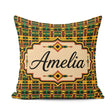 Custom Name Bold African Inspired Stripe in Green Yellow and Red Square Filled Cushion Throw Pillow Sofa Bed Home Decor Zip Washable UK Made