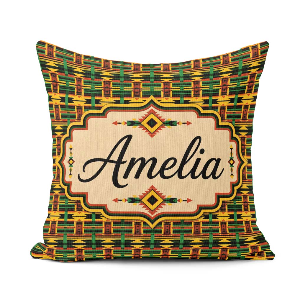Custom Name Bold African Inspired Stripe in Green Yellow and Red Square Filled Cushion Throw Pillow Sofa Bed Home Decor Zip Washable UK Made