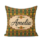 Custom Name Bold African Inspired Stripe in Green Yellow and Red Square Filled Cushion Throw Pillow Sofa Bed Home Decor Zip Washable UK Made