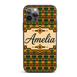Bold African Inspired Stripe Pattern in Green Custom Name Protective Phone Case Mobile Cover Durable Everyday Smartphone Shock Resistant