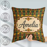 Custom Name Bold African Inspired Stripe in Green Yellow and Red Square Filled Cushion Throw Pillow Sofa Bed Home Decor Zip Washable UK Made