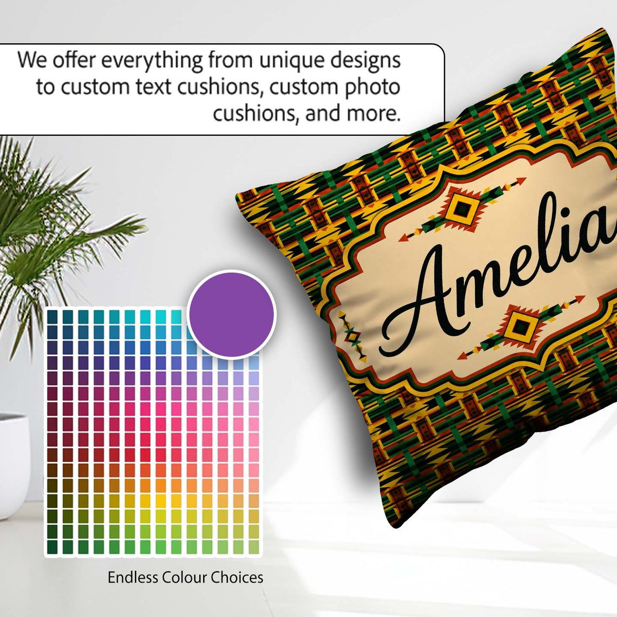 Custom Name Bold African Inspired Stripe in Green Yellow and Red Square Filled Cushion Throw Pillow Sofa Bed Home Decor Zip Washable UK Made