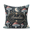 Custom Name Magical Mushroom Crescent Moon Night Seamless Lovely Square Filled Cushion Throw Pillow Sofa Bed Home Decor Zip Washable UK Made
