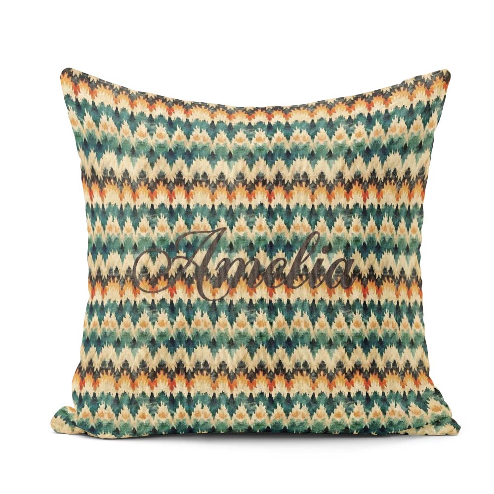 Custom Name Abstract Watercolor Stripe Pattern in Teal and Cream Square Filled Cushion Throw Pillow Sofa Bed Home Decor Zip Washable UK Made