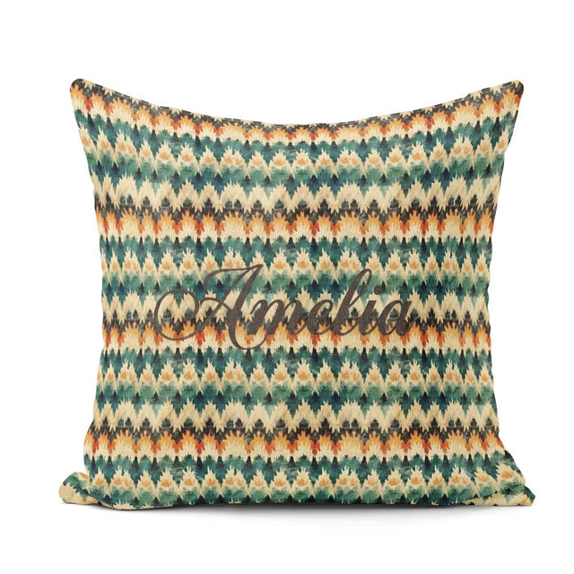 Custom Name Abstract Watercolor Stripe Pattern in Teal and Cream Square Filled Cushion Throw Pillow Sofa Bed Home Decor Zip Washable UK Made