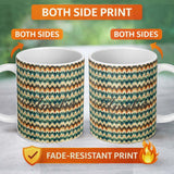 Personalized Custom Name Abstract Watercolor Stripe Pattern in Teal Orange and Cream 11oz Ceramic Coffee Tea Mug White Large Handle