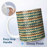 Personalized Custom Name Abstract Watercolor Stripe Pattern in Teal Orange and Cream 11oz Ceramic Coffee Tea Mug White Large Handle