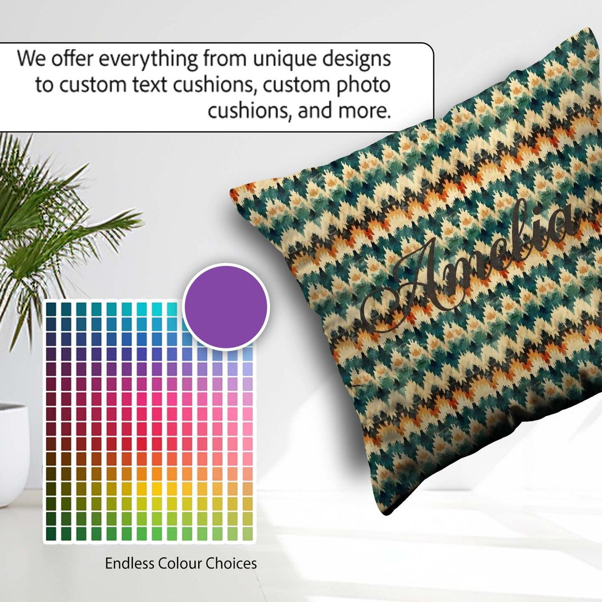 Custom Name Abstract Watercolor Stripe Pattern in Teal and Cream Square Filled Cushion Throw Pillow Sofa Bed Home Decor Zip Washable UK Made