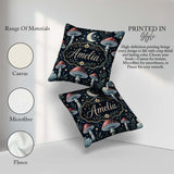Custom Name Magical Mushroom Crescent Moon Night Seamless Lovely Square Filled Cushion Throw Pillow Sofa Bed Home Decor Zip Washable UK Made
