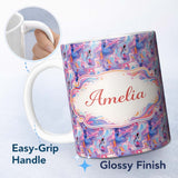 Personalized Custom Name Light Aqua Marble Vein Gold Effect Abstract Pattern Cute Unique Gift 11oz Ceramic Coffee Tea Mug White Large Handle