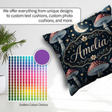 Custom Name Magical Mushroom Crescent Moon Night Seamless Lovely Square Filled Cushion Throw Pillow Sofa Bed Home Decor Zip Washable UK Made