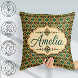 Custom Name Mid Century Geometric Diamond Green Orange and Beige Square Filled Cushion Throw Pillow Sofa Bed Home Decor Zip Washable UK Made