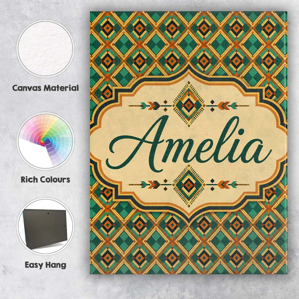 Personalised Name Mid Century Geometric Custom  Modern Room Accent Elegant Feature Canvas Wall Art Print Decor Picture Ready to Hang