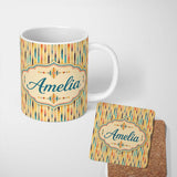 Personalized Custom Name Soft Abstract Stripe Pattern in Pastel Multicolor Seamless Name Cute 11oz Ceramic Coffee Tea Mug White Large Handle