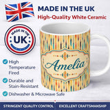 Personalized Custom Name Soft Abstract Stripe Pattern in Pastel Multicolor Seamless Name Cute 11oz Ceramic Coffee Tea Mug White Large Handle