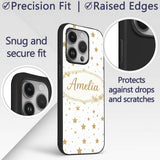 Gold Glitter Stars on White Seamless Pattern Custom Name Protective Phone Case Mobile Cover Durable Everyday Smartphone Shock Resistant
