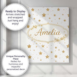 Personalised Name Gold Glitter Stars on White Seamless Pattern Custom Modern Room Accent Canvas Wall Art Print Decor Picture Ready to Hang