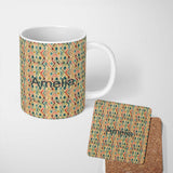 Personalized Custom Name Abstract Geometric Diamond Pattern in Soft Multicolor Tones 11oz Ceramic Coffee Tea Mug White Large Handle