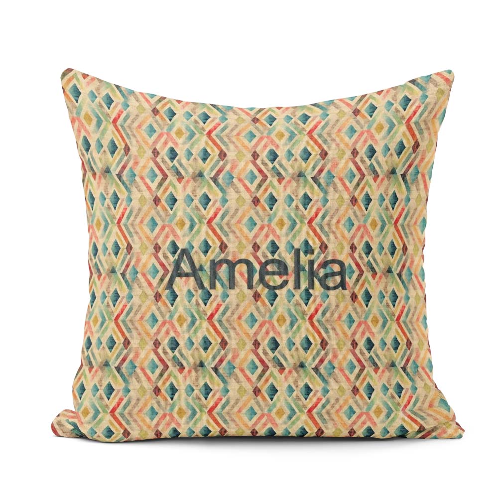 Custom Name Abstract Geometric Diamond in Soft Multicolor Tones Square Filled Cushion Throw Pillow Sofa Bed Home Decor Zip Washable UK Made