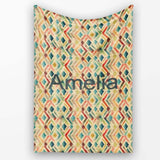 Abstract Geometric Diamond Pattern in Soft Multicolor Tones  Personalised Custom Name Super Soft Fleece Blanket Bed Sofa Throw