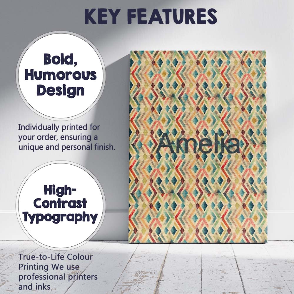 Personalised Name Abstract Geometric Custom Premium Decorative Design Modern Room Accent Canvas Wall Art Print Decor Picture Ready to Hang