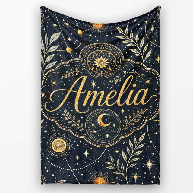 Celestial Zodiac Constellation Botanical Night Seamless Pattern  Personalised Custom Name Super Soft Fleece Blanket Bed Sofa Throw
