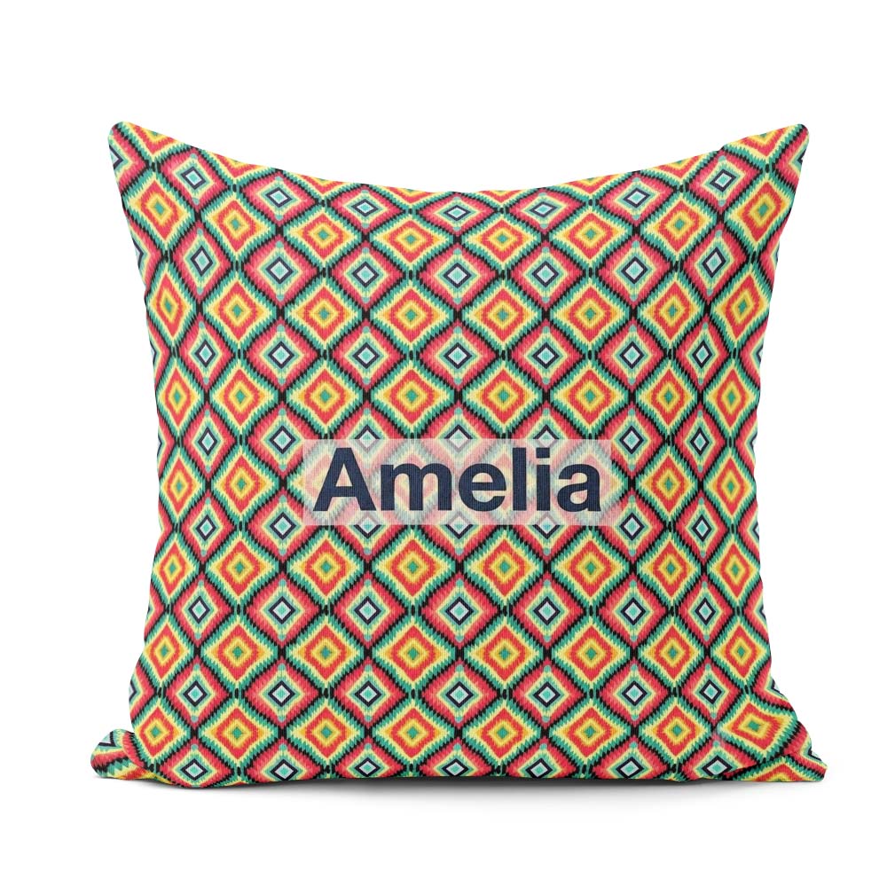 Custom Name Bold Tribal Diamond Pattern in Vibrant Teal Seamless Square Filled Cushion Throw Pillow Sofa Bed Home Decor Zip Washable UK Made