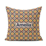 Custom Name Bold Tribal Diamond Pattern in Vibrant Teal Seamless Square Filled Cushion Throw Pillow Sofa Bed Home Decor Zip Washable UK Made