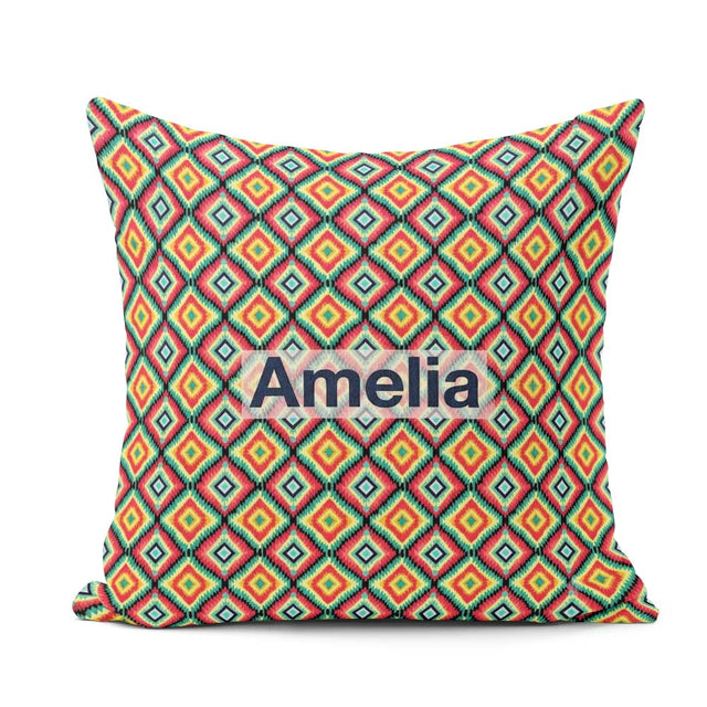Custom Name Bold Tribal Diamond Pattern in Vibrant Teal Seamless Square Filled Cushion Throw Pillow Sofa Bed Home Decor Zip Washable UK Made