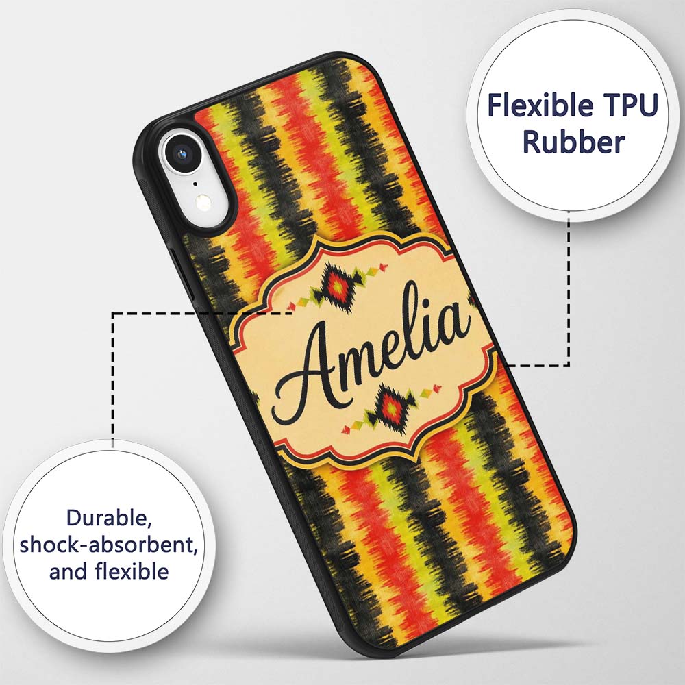 Rough Brush Stripe Pattern in Red Yellow and Custom Name Protective Phone Case Mobile Cover Durable Everyday Smartphone Shock Resistant