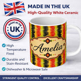 Personalized Custom Name Rough Brush Stripe Pattern in Red Yellow and Black Seamless Name 11oz Ceramic Coffee Tea Mug White Large Handle