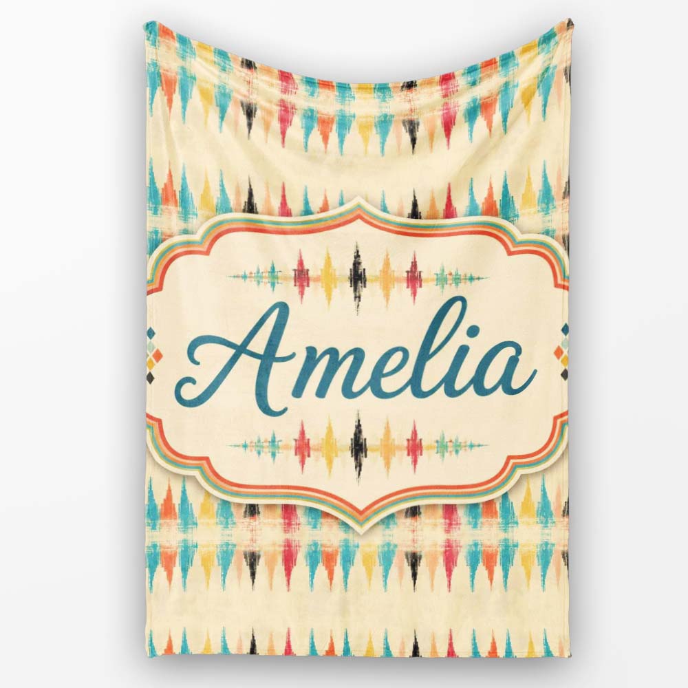Soft Ikat Stripe Pattern in Multicolor on Beige Seamless Name Cute  Personalised Custom Name Super Soft Fleece Blanket Bed Sofa Throw