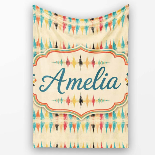 Soft Ikat Stripe Pattern in Multicolor on Beige Seamless Name Cute  Personalised Custom Name Super Soft Fleece Blanket Bed Sofa Throw