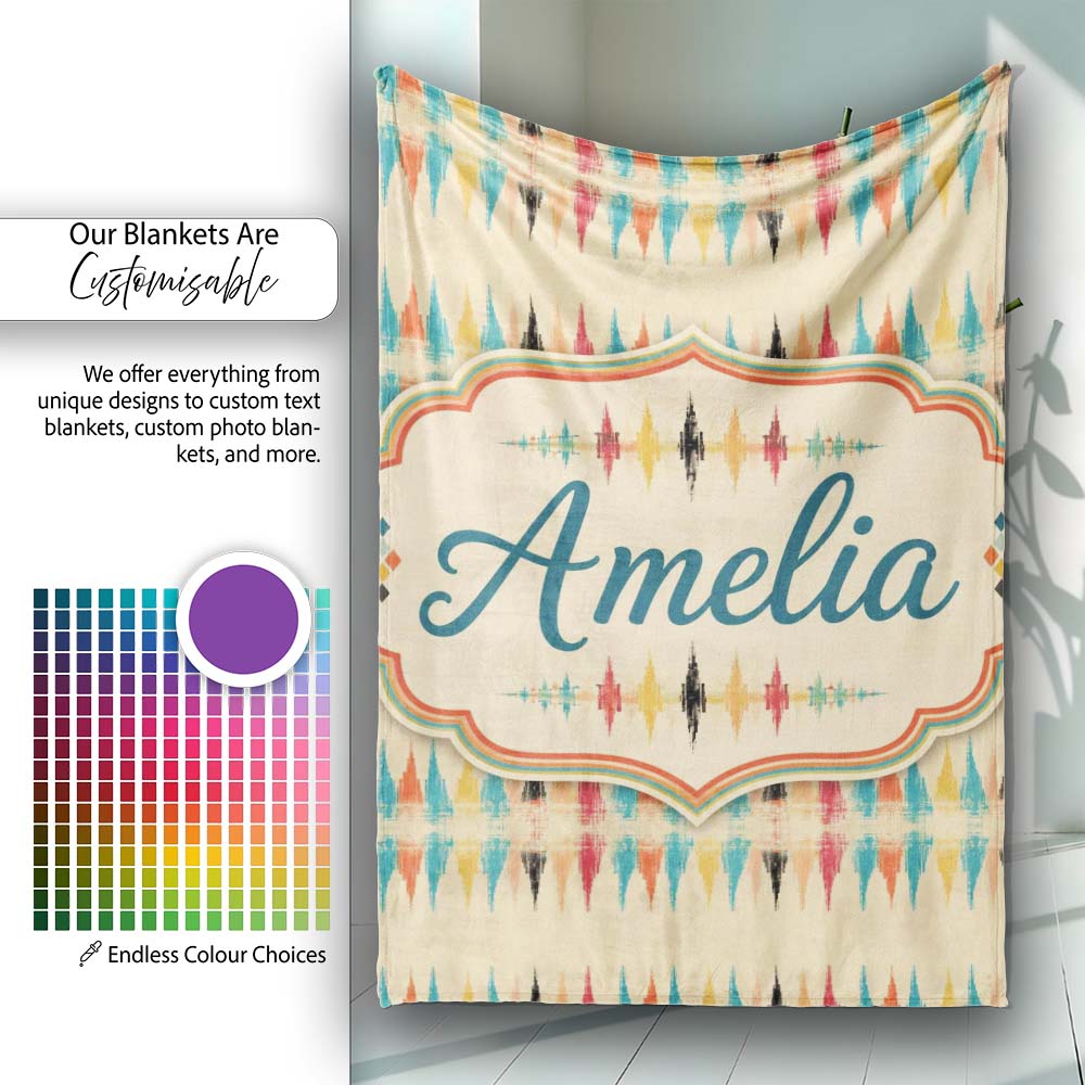 Soft Ikat Stripe Pattern in Multicolor on Beige Seamless Name Cute  Personalised Custom Name Super Soft Fleece Blanket Bed Sofa Throw
