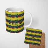 Personalized Custom Name Grunge Paint Stroke Pattern in Yellow Red and Black Seamless Name 11oz Ceramic Coffee Tea Mug White Large Handle
