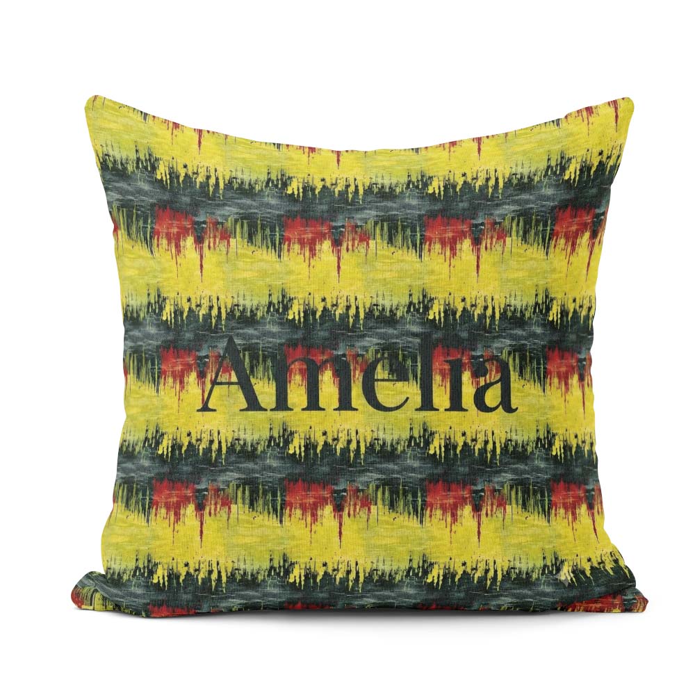 Custom Name Grunge Paint Stroke in Yellow Red and Black Seamless Square Filled Cushion Throw Pillow Sofa Bed Home Decor Zip Washable UK Made