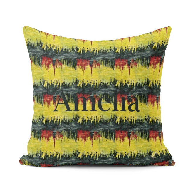 Custom Name Grunge Paint Stroke in Yellow Red and Black Seamless Square Filled Cushion Throw Pillow Sofa Bed Home Decor Zip Washable UK Made