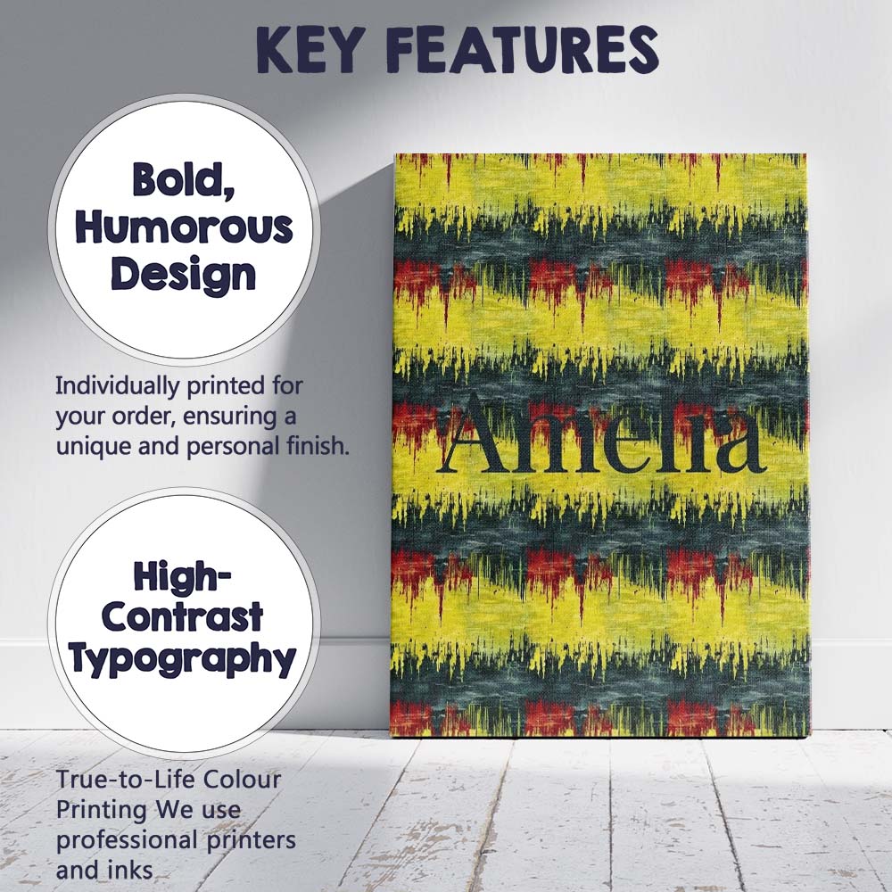Personalised Name Grunge Paint Stroke Custom Modern Room Accent Creative Decorator Style Canvas Wall Art Print Decor Picture Ready to Hang
