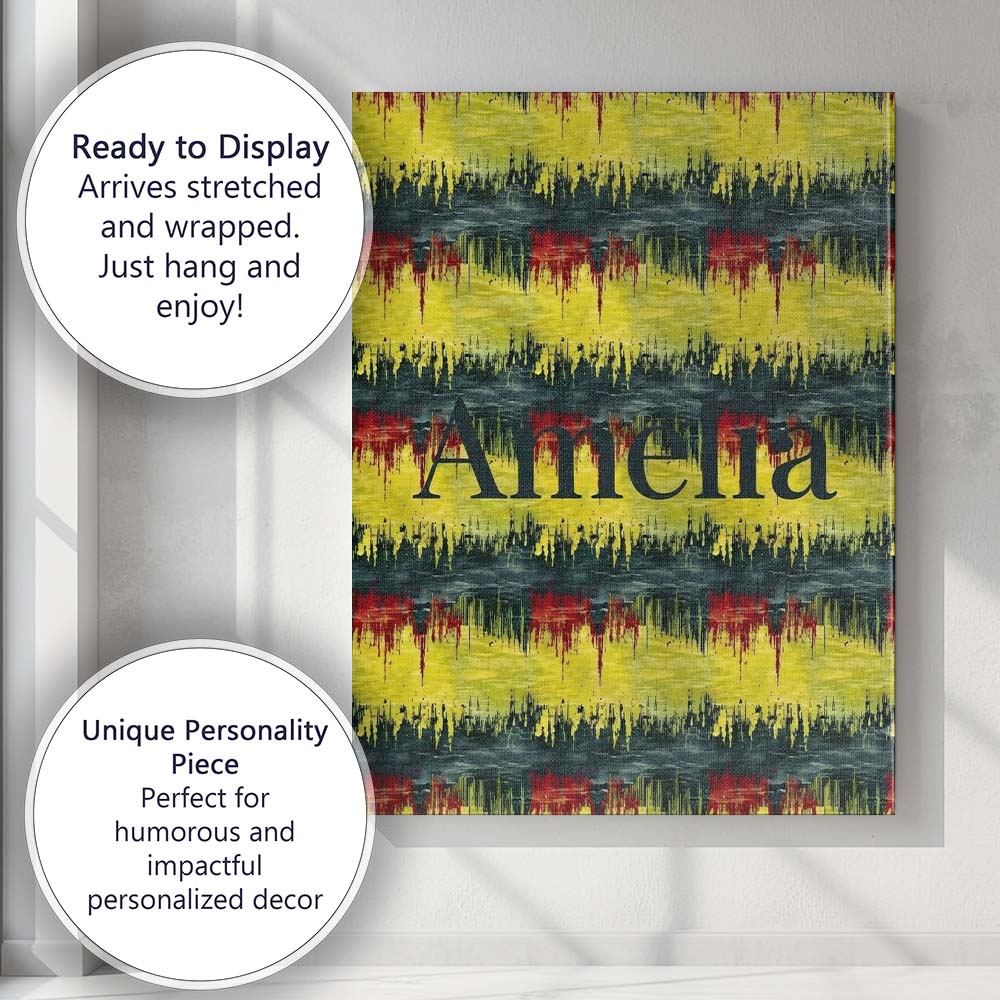 Personalised Name Grunge Paint Stroke Custom Modern Room Accent Creative Decorator Style Canvas Wall Art Print Decor Picture Ready to Hang