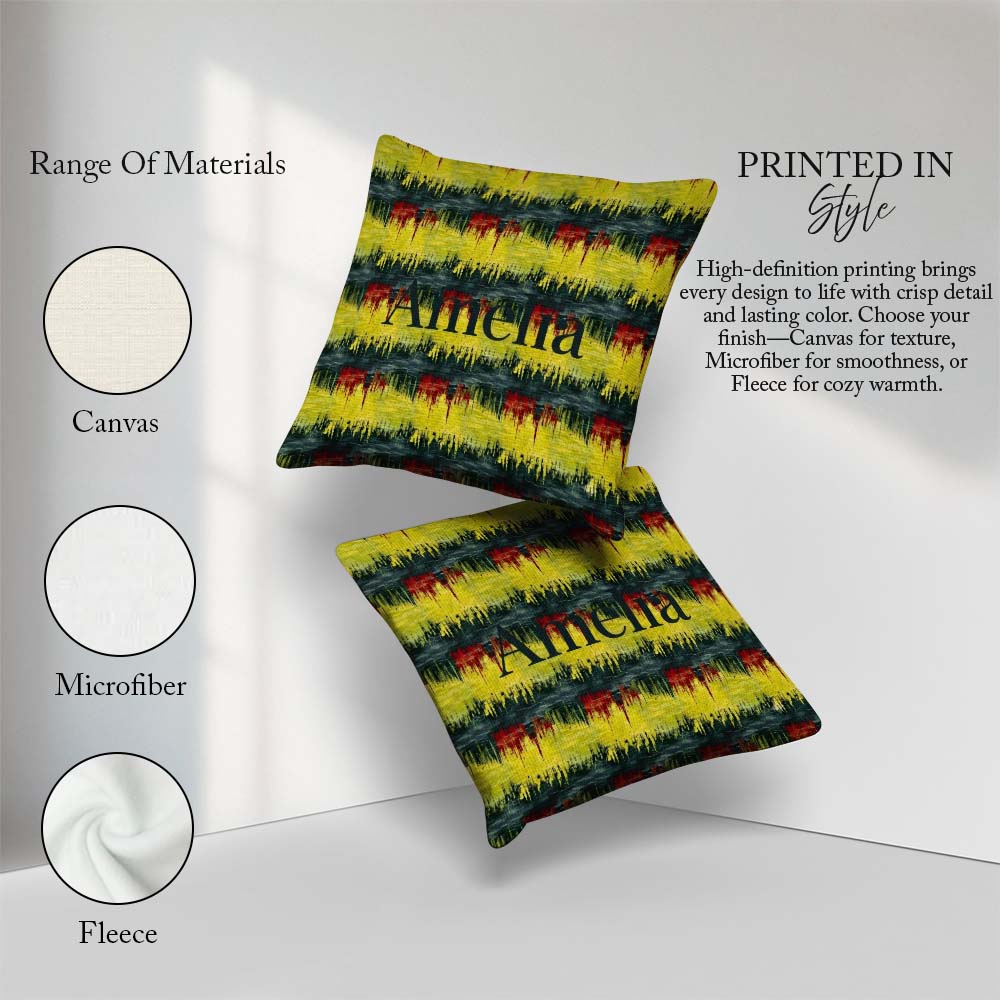 Custom Name Grunge Paint Stroke in Yellow Red and Black Seamless Square Filled Cushion Throw Pillow Sofa Bed Home Decor Zip Washable UK Made