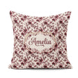 Custom Name Elegant Burgundy Floral on Light Background Seamless Square Filled Cushion Throw Pillow Sofa Bed Home Decor Zip Washable UK Made