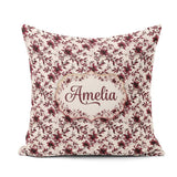 Custom Name Elegant Burgundy Floral on Light Background Seamless Square Filled Cushion Throw Pillow Sofa Bed Home Decor Zip Washable UK Made