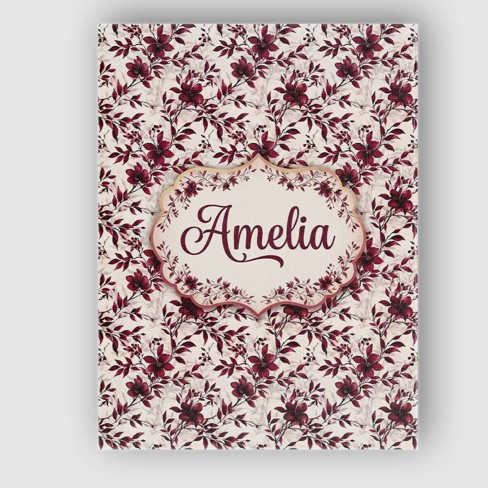 Personalised Name Elegant Burgundy Floral Custom  Bespoke Decorative Contemporary Canvas Wall Art Print Decor Picture Ready to Hang