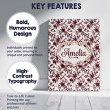 Personalised Name Elegant Burgundy Floral Custom  Bespoke Decorative Contemporary Canvas Wall Art Print Decor Picture Ready to Hang