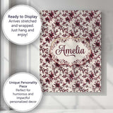 Personalised Name Elegant Burgundy Floral Custom  Bespoke Decorative Contemporary Canvas Wall Art Print Decor Picture Ready to Hang