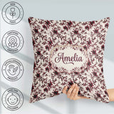 Custom Name Elegant Burgundy Floral on Light Background Seamless Square Filled Cushion Throw Pillow Sofa Bed Home Decor Zip Washable UK Made