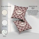 Custom Name Elegant Burgundy Floral on Light Background Seamless Square Filled Cushion Throw Pillow Sofa Bed Home Decor Zip Washable UK Made