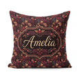 Custom Name Luxury Deep Red Floral Pattern with Foliage Seamless Square Filled Cushion Throw Pillow Sofa Bed Home Decor Zip Washable UK Made