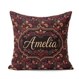 Custom Name Luxury Deep Red Floral Pattern with Foliage Seamless Square Filled Cushion Throw Pillow Sofa Bed Home Decor Zip Washable UK Made